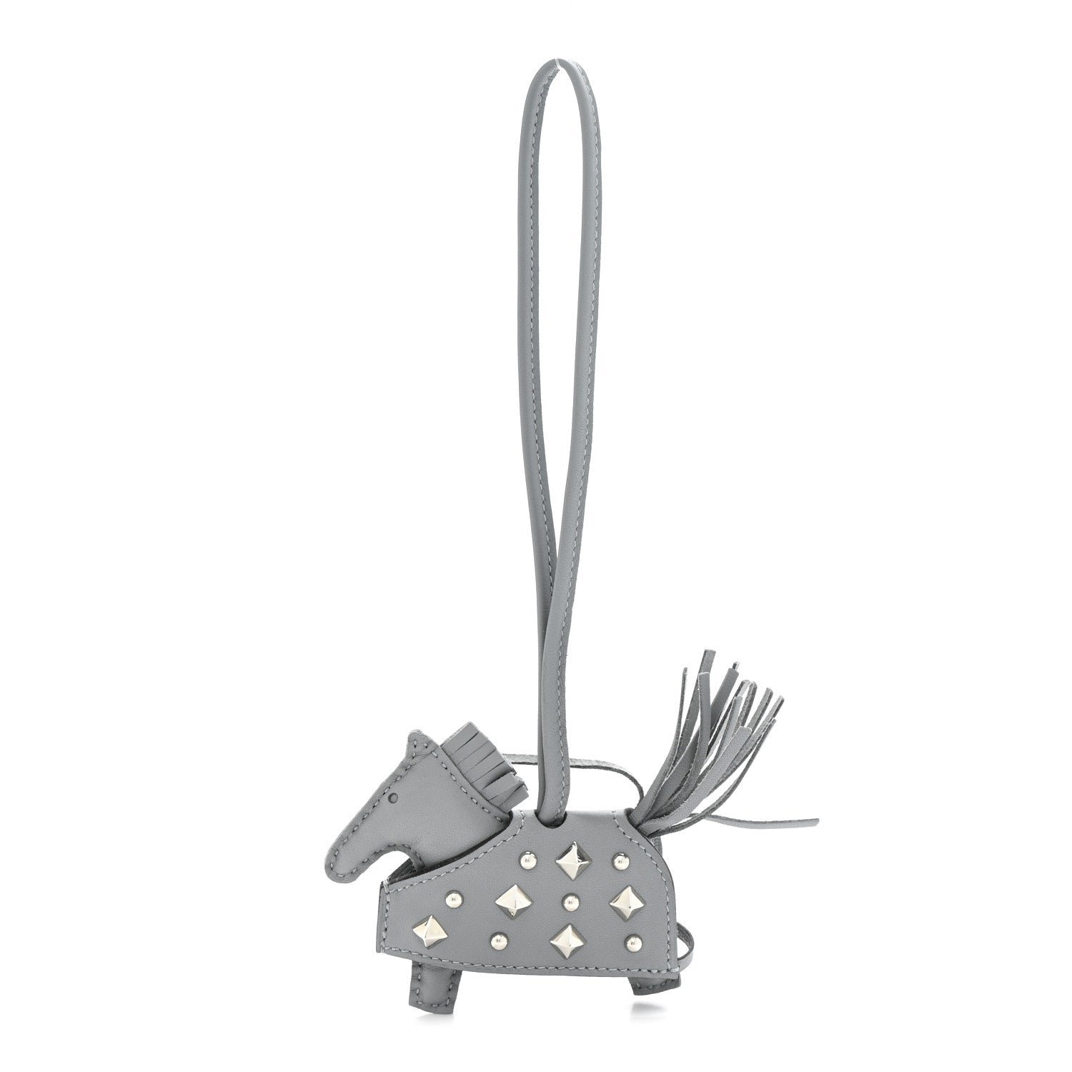 Milo Lambskin Studded Grigri Rodeo Robeo Rock Horse Bag Charm PM Gris Pantin