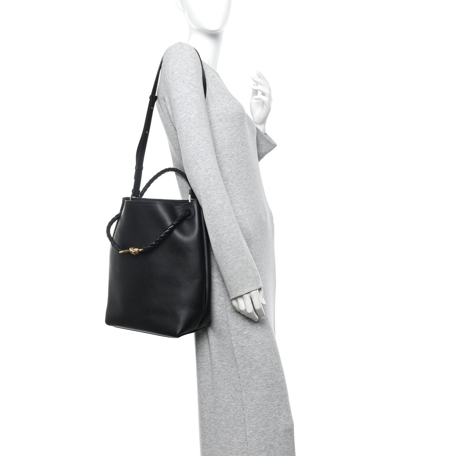 Silky Calfskin Small Andiamo Bucket Bag Black - Image 2