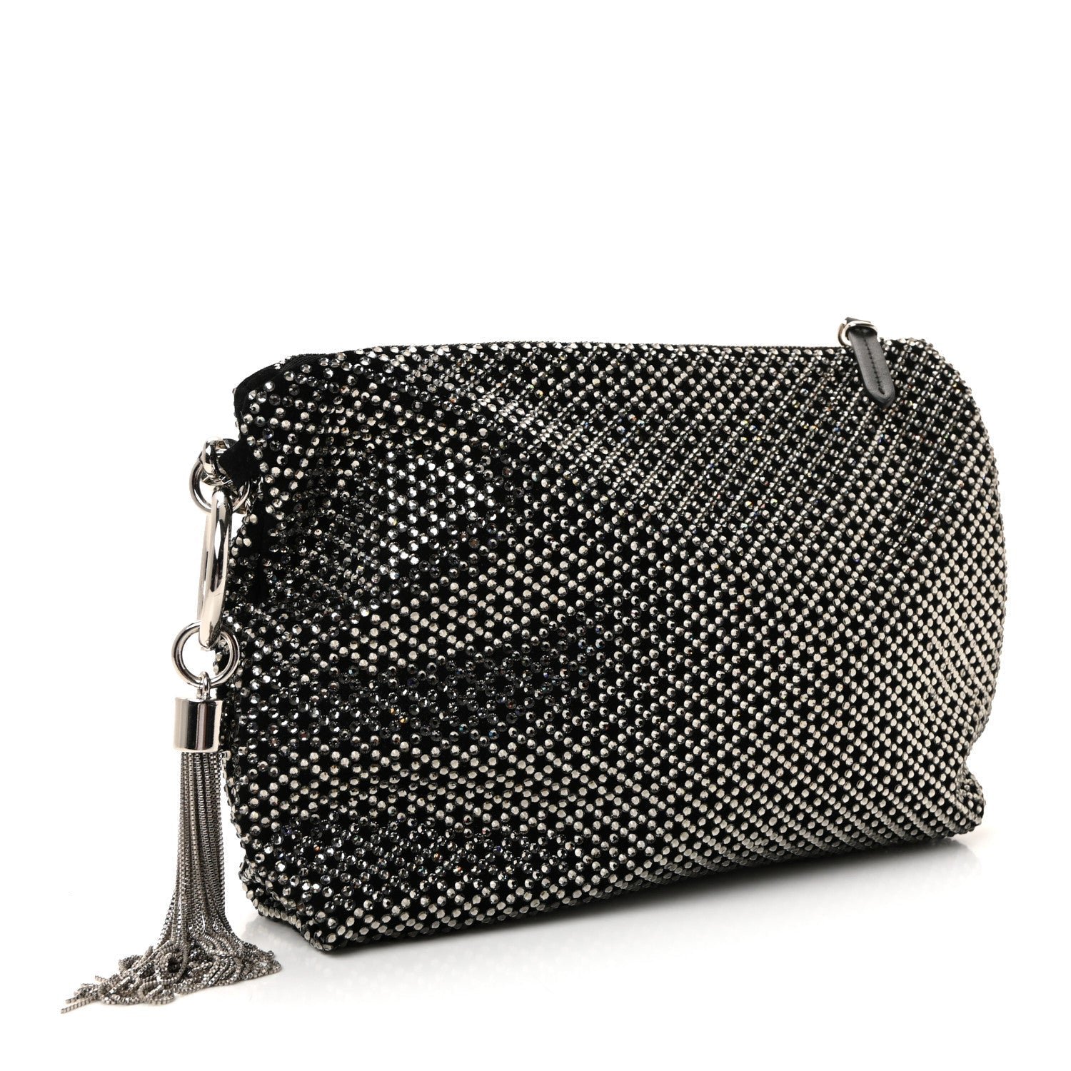 Suede Crystal Chain Top Handle Bag Black - Image 3