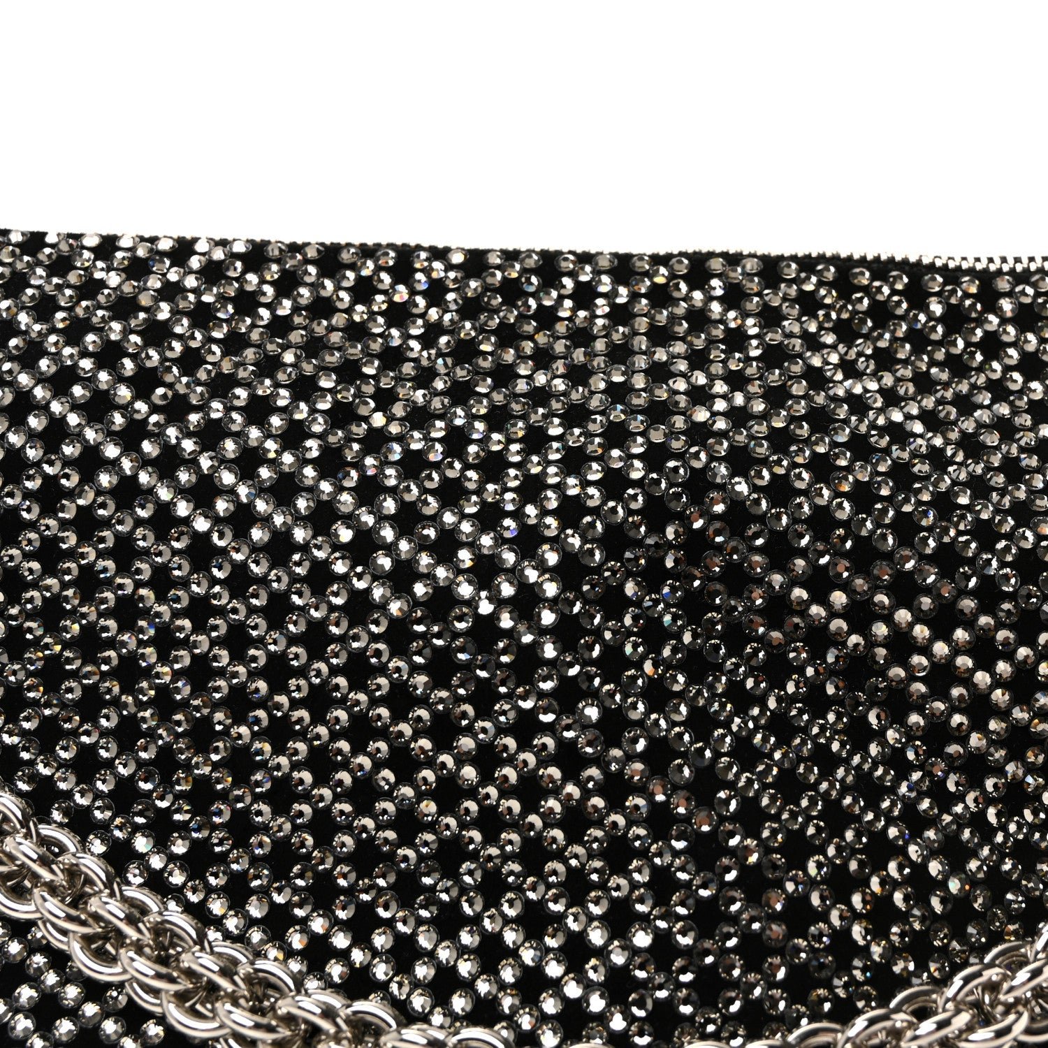 Suede Crystal Chain Top Handle Bag Black - Image 8