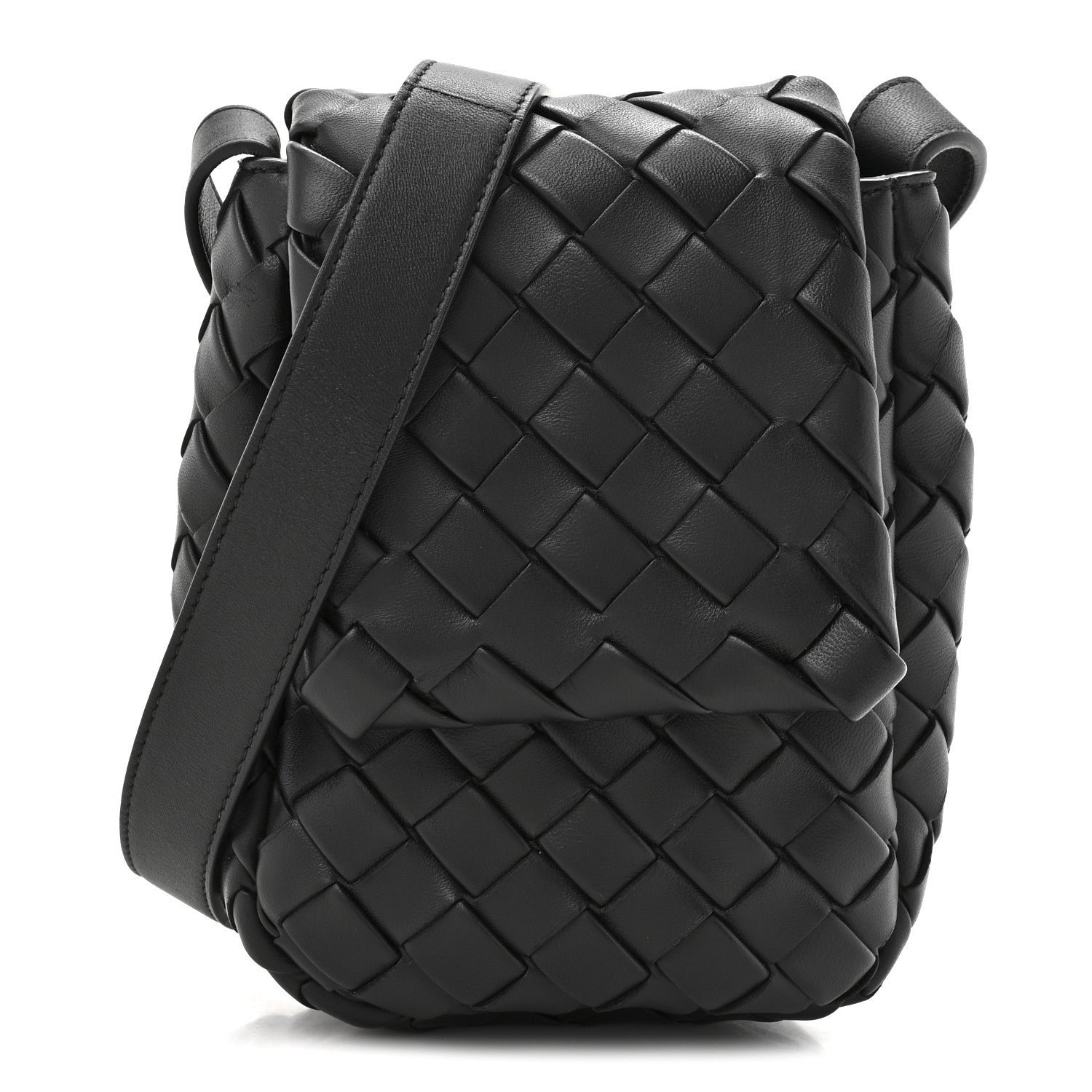 Nappa Intrecciato Mini Vertical Cobble Shoulder Bag Black
