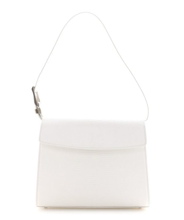 Patent Calfskin Lizard Embossed Medium Ghost Shoulder Bag Optic White
