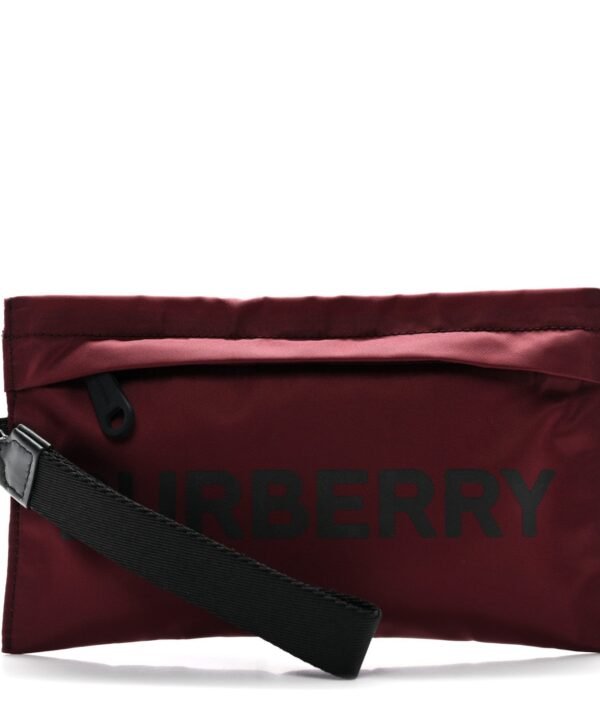 Nylon Vintage Check Print Logo Wristlet Burgundy