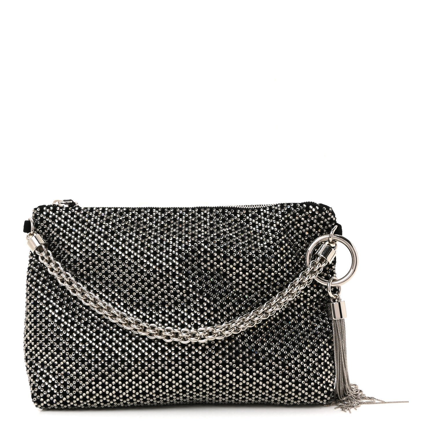 Suede Crystal Chain Top Handle Bag Black