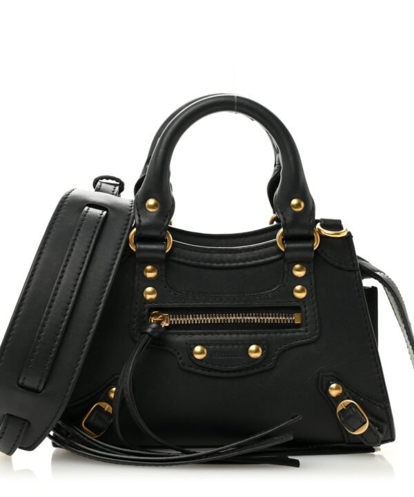 Smooth Calfskin Neo Classic Brass Hardware Nano City Crossbody Black