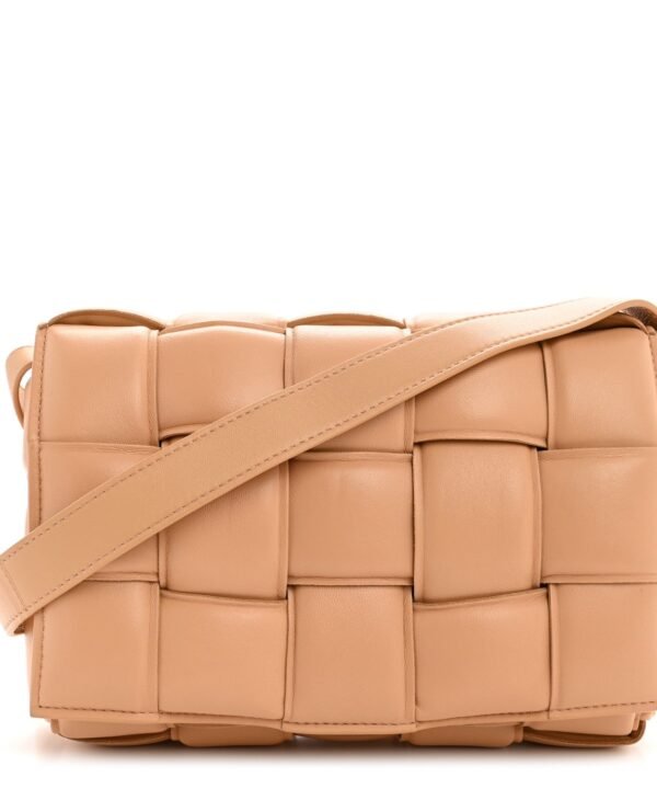 Nappa Maxi Intreccio Padded Cassette Crossbody Bag Almond