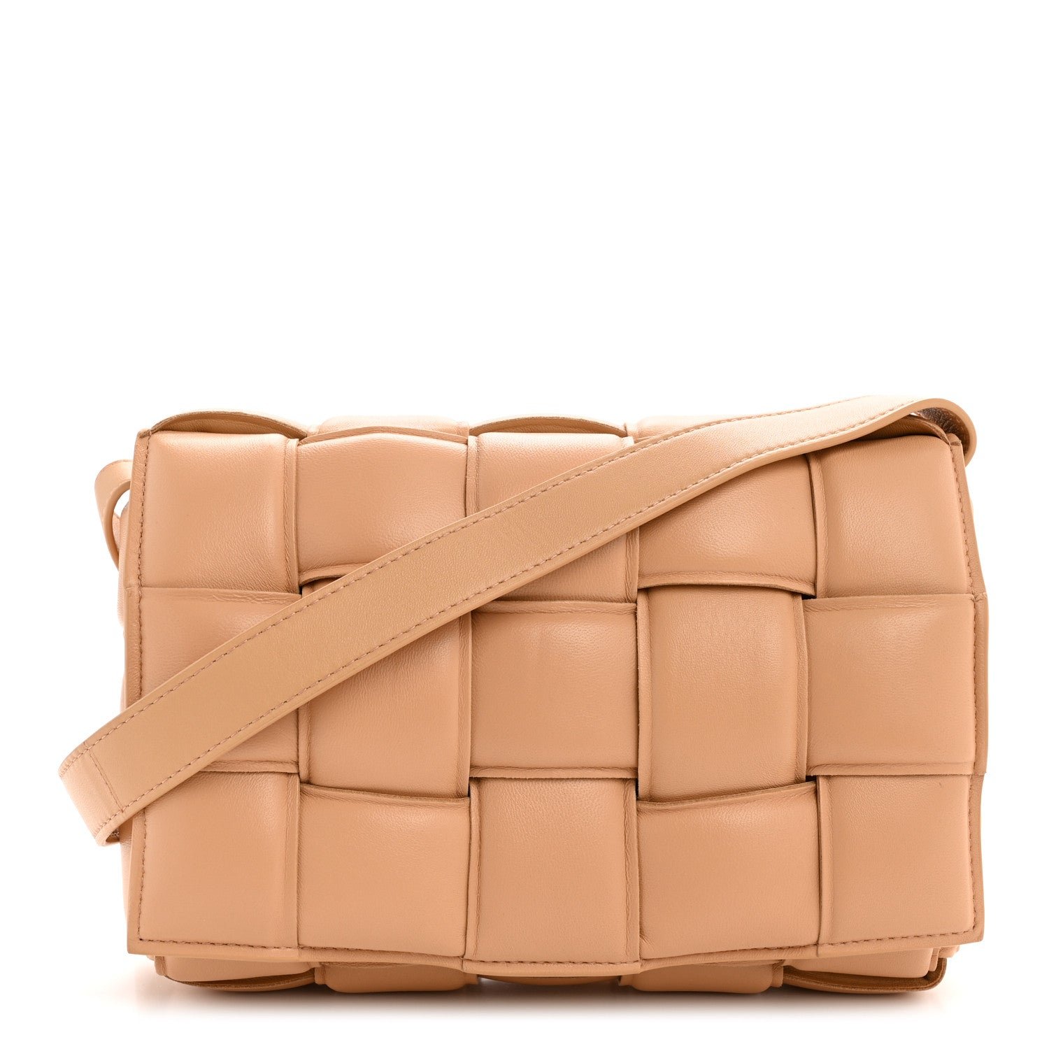 Nappa Maxi Intreccio Padded Cassette Crossbody Bag Almond