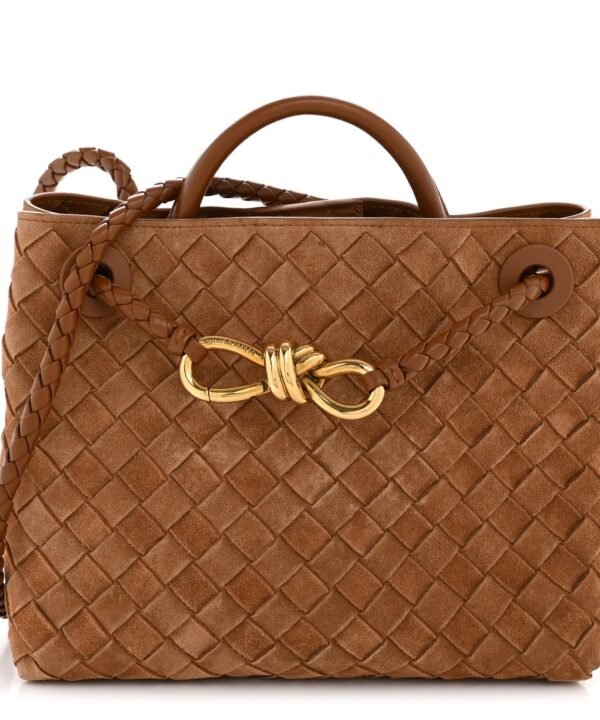 Suede Intrecciato Small Andiamo Shoulder Bag Amber