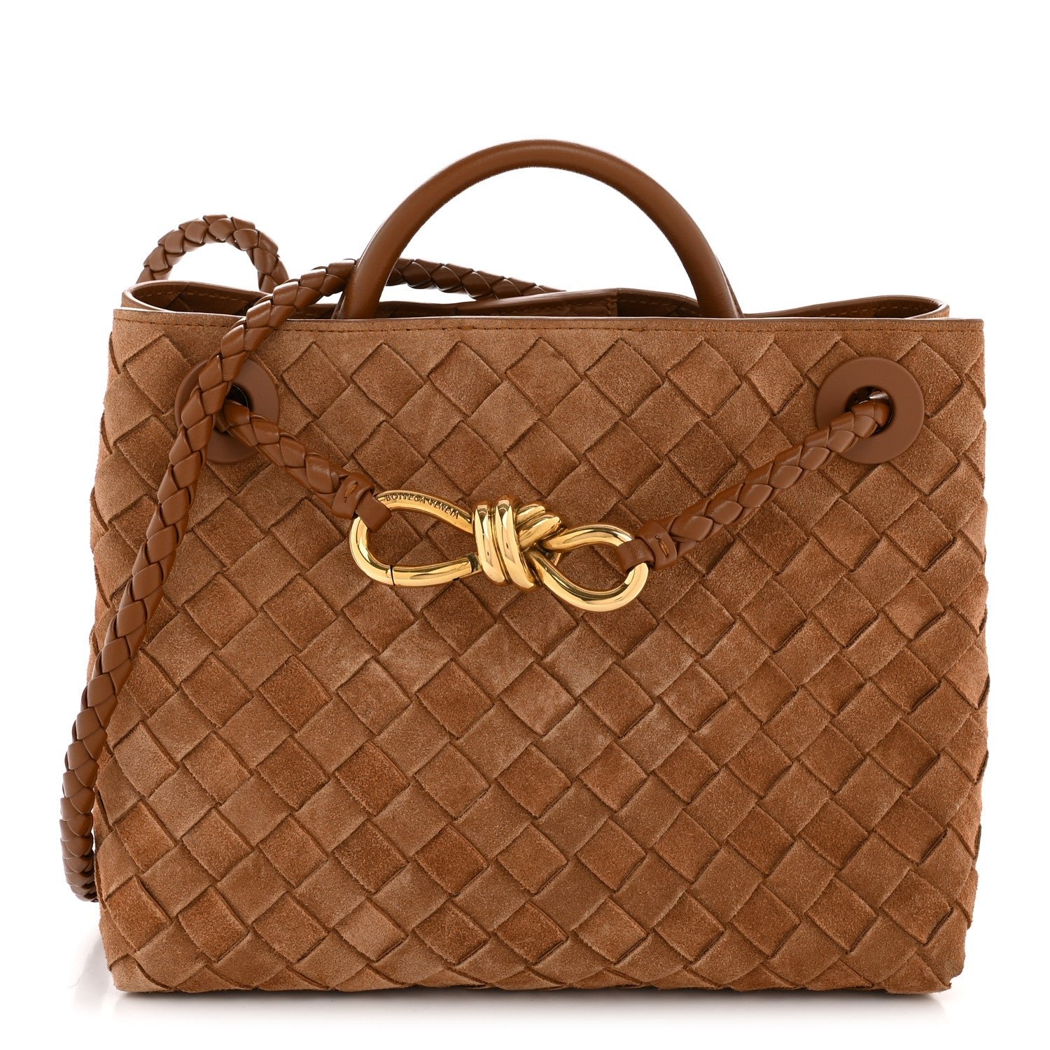 Suede Intrecciato Small Andiamo Shoulder Bag Amber