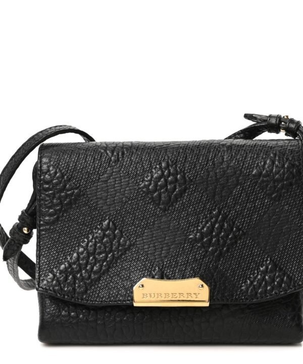 Signature Grain Calfskin Check Embossed Langley Crossbody Black