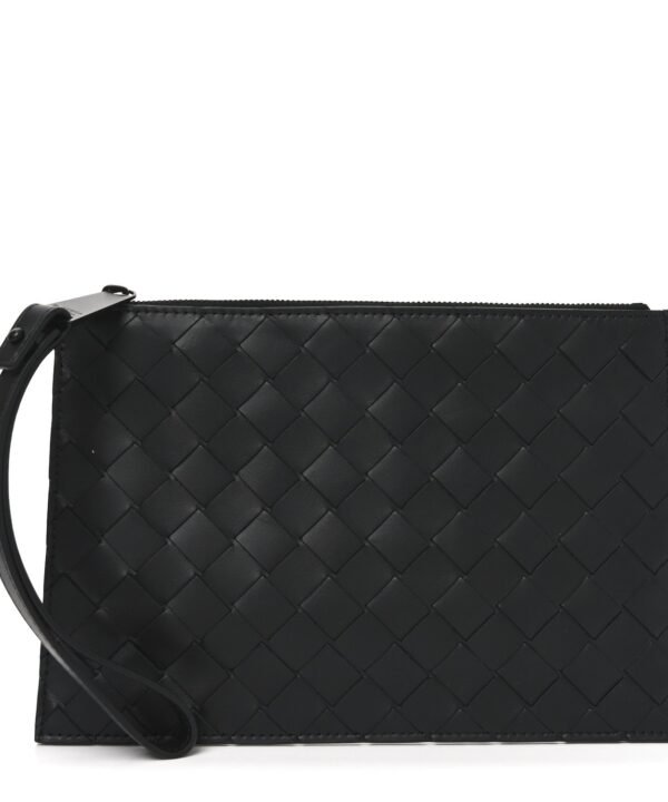 Nappa Intrecciato Wristlet Zip Wallet Black