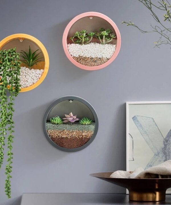 Round Iron Wall Vase Hanging Planter for Flowers and Succulents – Decorative Wall Art Flower Pot