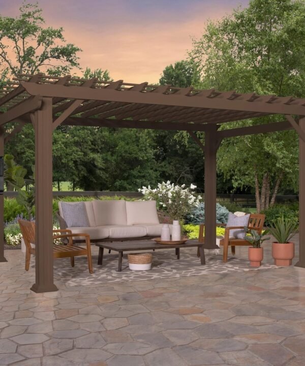 14×10 Ashford Traditional Steel Pergola With Sail Shade Soft Canopy