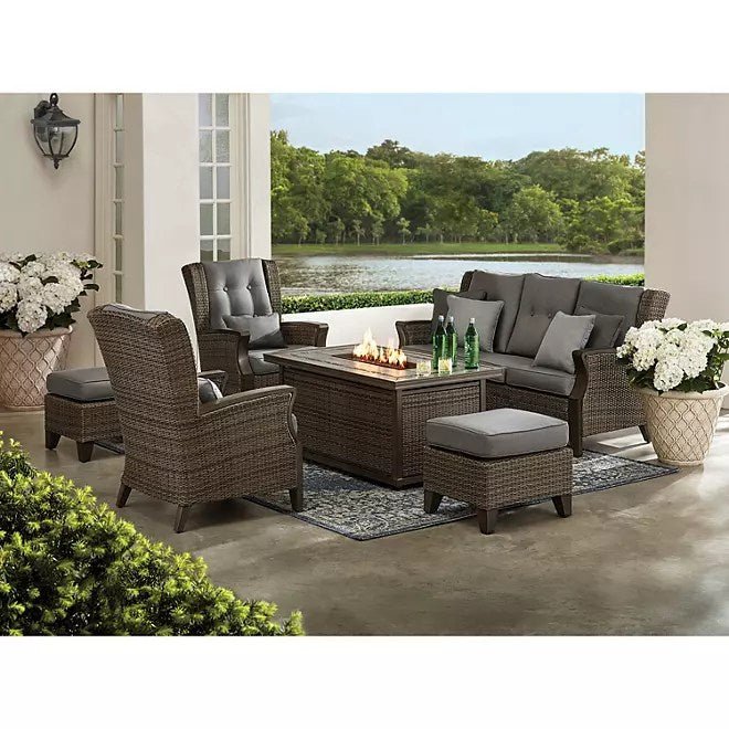 Newcastle 6-Piece Patio Deep Seating Set with Fire Pit – Smoke –  Member’s Mark