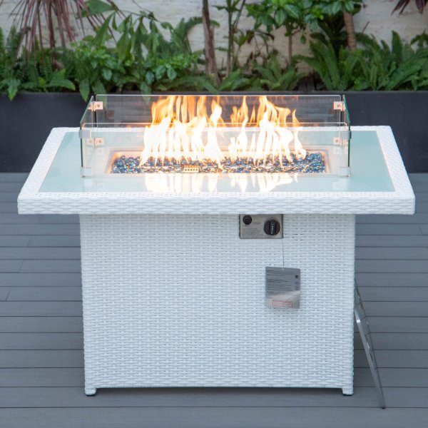 Cheltenham Modern White Rattan Fire Pit