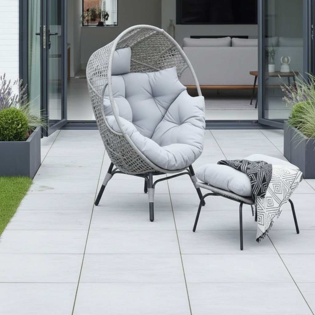 Rattan Hut Cocoon Chair & Ottoman