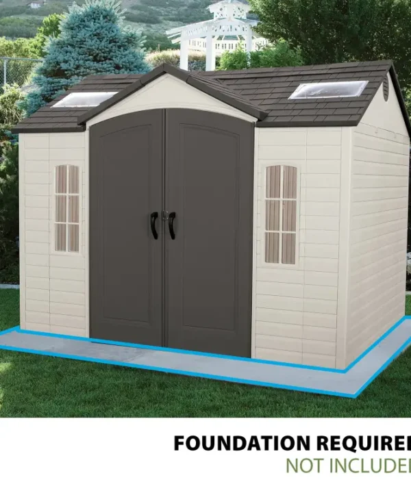 Lifetime Lockable Polyethylene Outdoor Storage Shed, 10′ x 8′, Tan & Browns (60005)